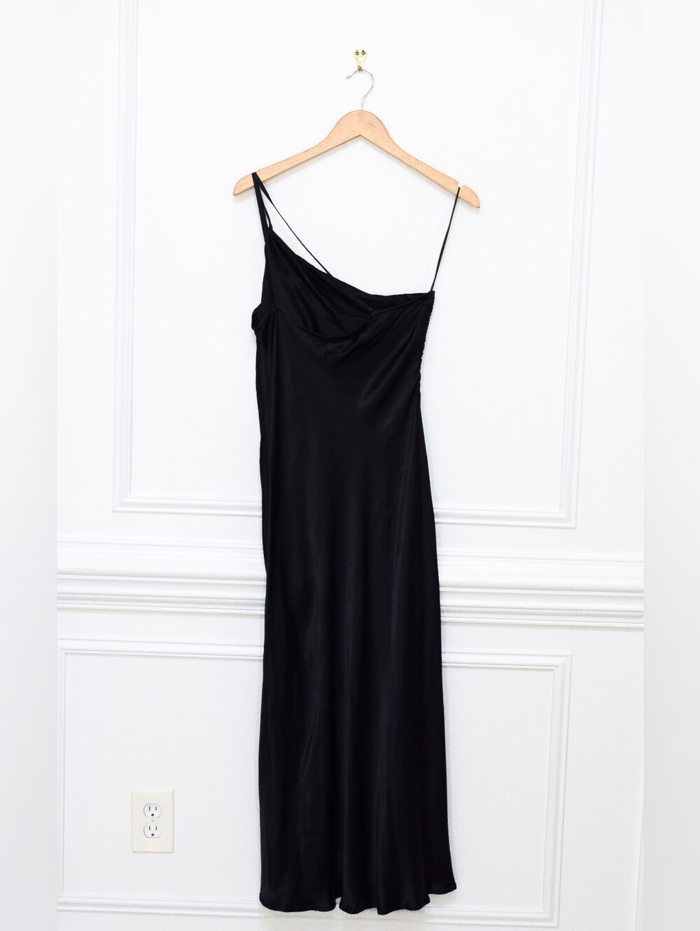 NWT Anthropologie Bl-nk Egyness Black One Shoulder Slip Dress Midi Size 12 90s - Picture 8 of 13